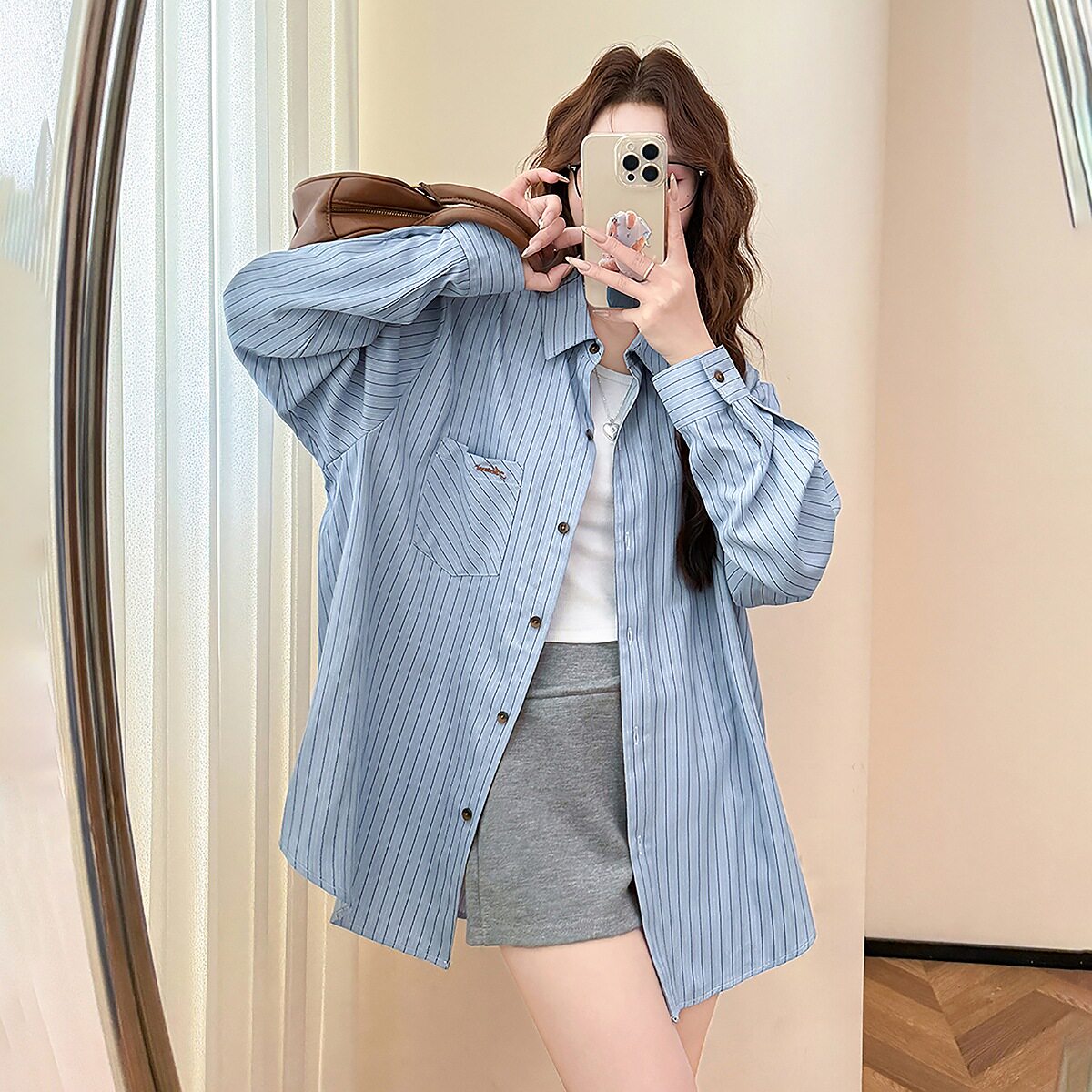 唐狮官方正品女2026新款旗舰女装店商场同款长袖条纹衬衫韩版上衣