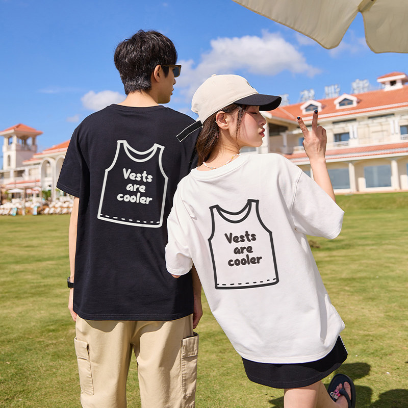 唐狮2026夏季新款可爱小口袋情侣短袖男款白色T恤女装宽松上衣G