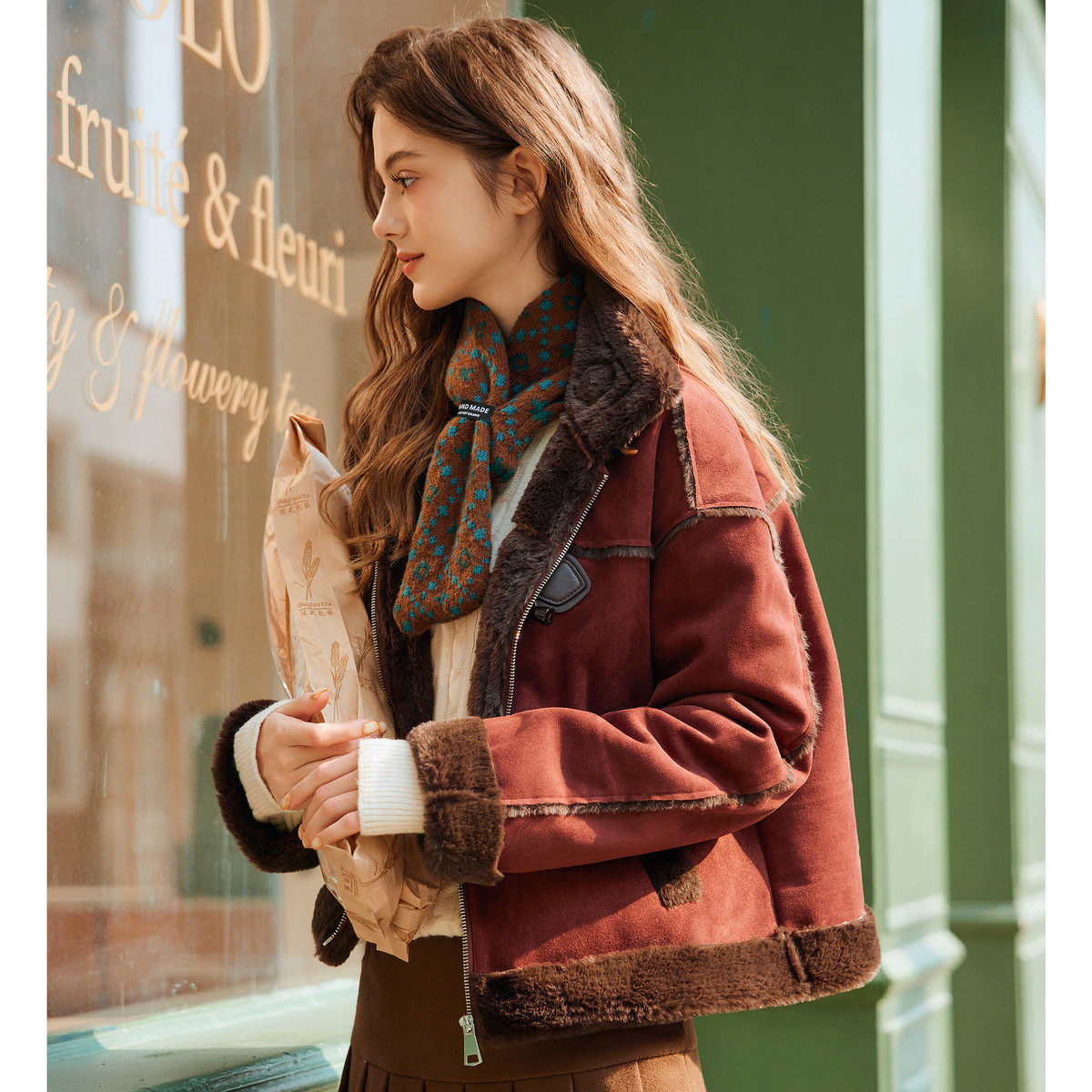 唐狮2026冬装新款厚外套女超短款仿羊羔毛外套拼接仿麂皮绒机车风