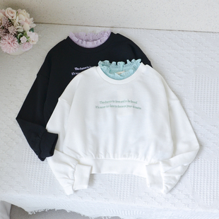 日单~100-150女童宝宝短款时尚卫衣中小童春秋套头上衣洋气字母款