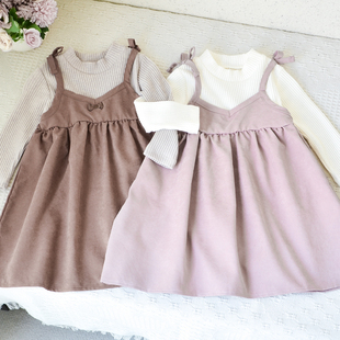 日单~1-2岁女童小宝宝半高领连衣裙吊带假两件小婴童春秋日系裙子