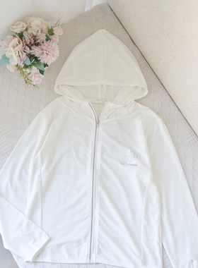 120-160女童连帽防晒衣拉链开衫外套中大童春夏皮肤衣白色上衣