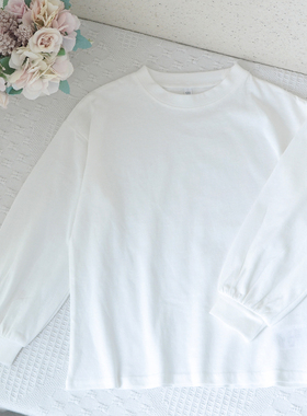 日单~120-140女童纯棉白色长袖T恤中小童春秋百搭打底衫套头上衣