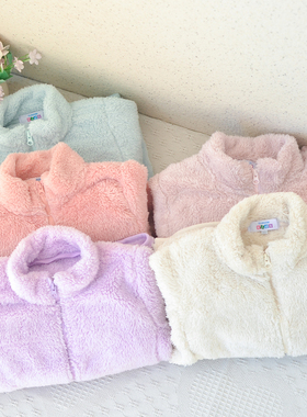 断色清~日单120-150女童珊瑚绒拉链外套中童秋冬双面绒上衣软纯色