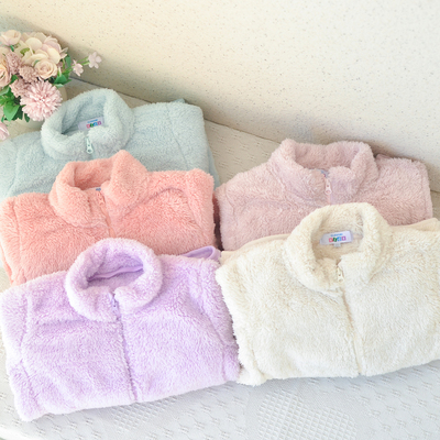 日单120-160女童珊瑚绒拉链外套