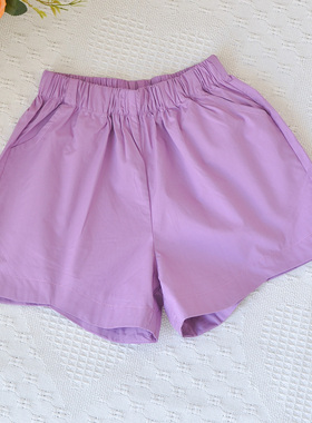 100-140女童宝宝夏季纯棉外穿短裤中小童纯色宽松裤子休闲裤紫色
