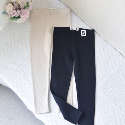 澳单2-14女童弹力坑条薄绒打底裤