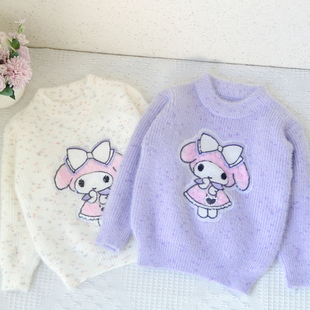 110-150女童宝宝厚实点子纱卡通亮片针织毛衣中小童秋冬内搭上衣