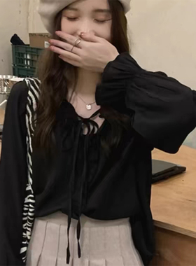 成人女装~M-XXL女子黑色淑女款V领小衫春夏时尚外套上衣