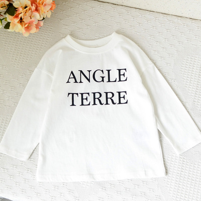 日单100-140女童全棉宽松字母T恤