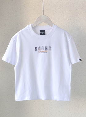 美单~5-14女童宝宝全棉时尚白色短袖T恤中大童夏季字母宽松体恤衫