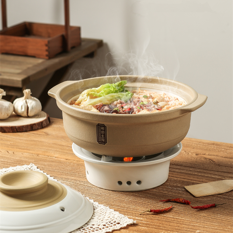 陶土复古砂锅酒精蜡烛加热底座打边炉围炉火锅商用家用耐高温平底