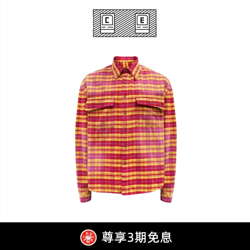 【BD CAVEMPT】橘红色大码春日格子衬衫外套美式复古设计感男款