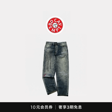 [5折现货]BD CAVEMPT潮牌直筒长裤 复古水洗破坏做旧印花牛仔裤子