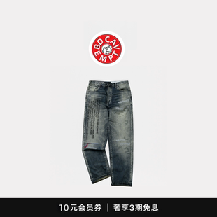 复古水洗破坏做旧印花牛仔裤 CAVEMPT潮牌直筒长裤 子 5折现货