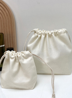 暮色｜立体束口包ins纯色帆布包抽带收纳袋抽绳布袋编织包内袋