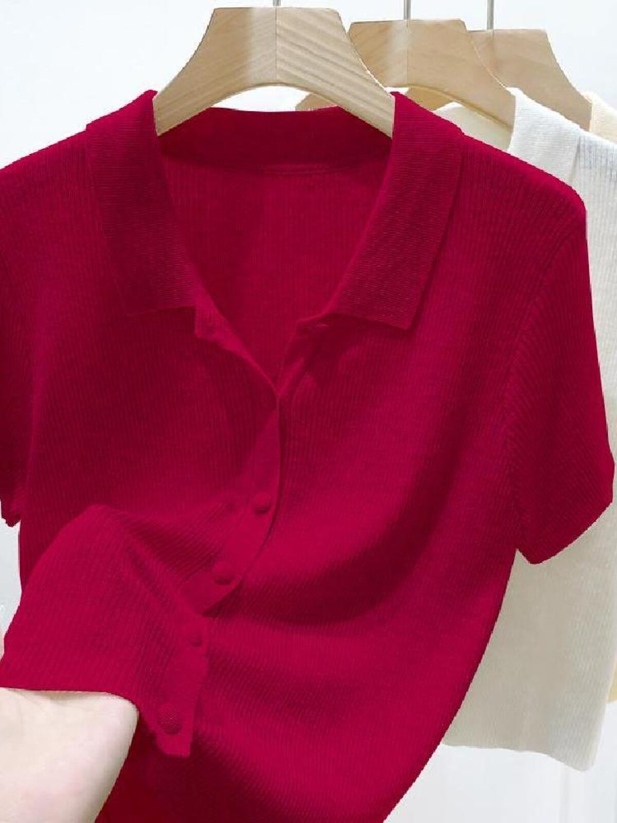 KNITWEAR SUMMER THIN SQUARE NECK NEW ICE SILK KNIT SWEATER HIGH-END POLO NECK TOP WOMENS LOOSE AND THIN VERSATILE