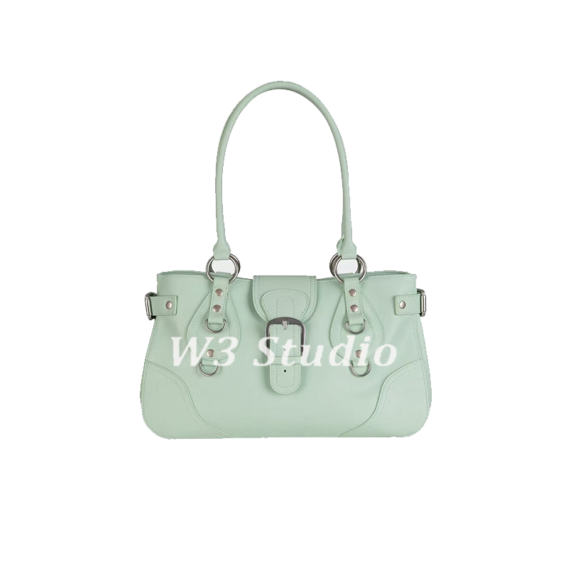 thumbnail for 333 Studio Korean niche Dimanche retro biker style underarm bag mint green shoulder handbag