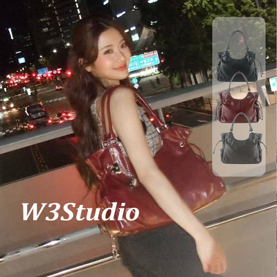 许允真同款Stand酒红色通勤托特包韩国小众ST大容量单肩斜跨包