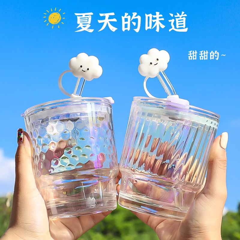 炫彩玻璃水杯北极光网红竹节杯