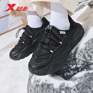 特步有暖气棉鞋女鞋2025冬季加绒保暖休闲运动鞋半拖一脚蹬户外鞋