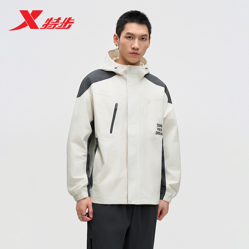 特步外套男新款秋季梭织上衣工装风运动服宽松风衣男975329150269