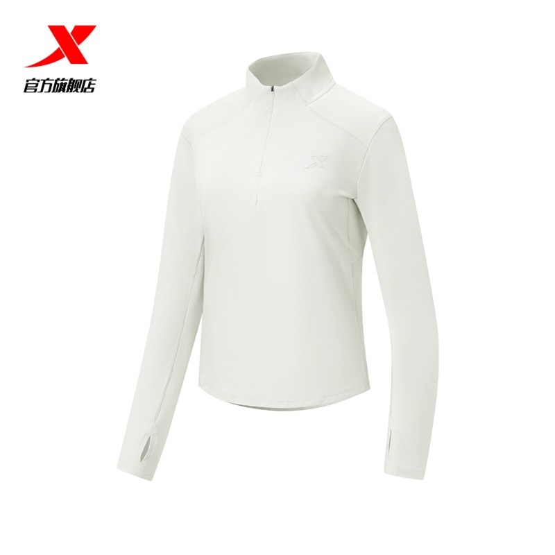 特步半拉链修身运动卫衣女款2025秋季休闲长袖针织衫975328030410