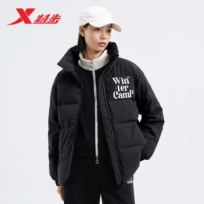 特步运动羽绒服女款2025冬季新款加绒加厚防风保暖外套时尚正品