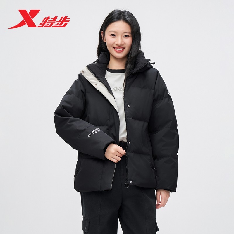 特步羽绒服女士2025年新款冬季运动棉服防风连帽外套975428190179