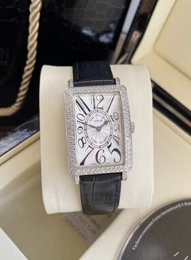 法兰克FM女表 正装腕表 镶钻手表 长方形数字黑色皮带女款石英表