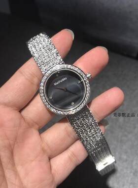 钢带女士手表防水蓝宝石黑色贝壳