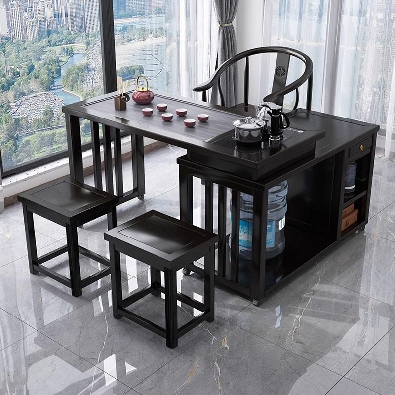 实木旋转茶桌阳台家用移动茶台喝茶桌椅组合小型茶几具烧水壶套装