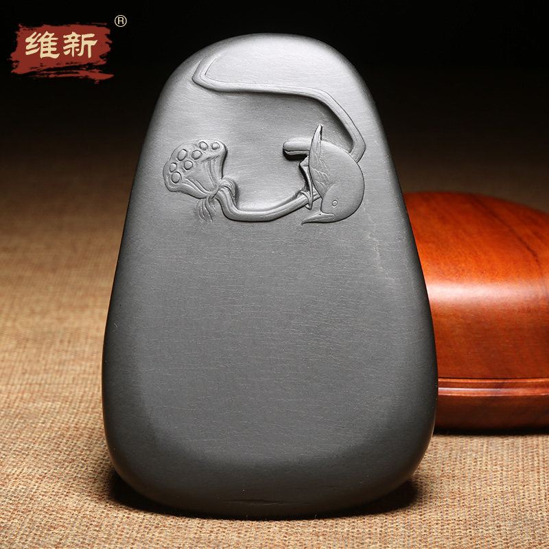 匠心非遗传人手工雕刻四大名砚之歙砚工艺美术名师作品老坑水波纹原石砚台小楷高档文房四宝龙尾山/清趣