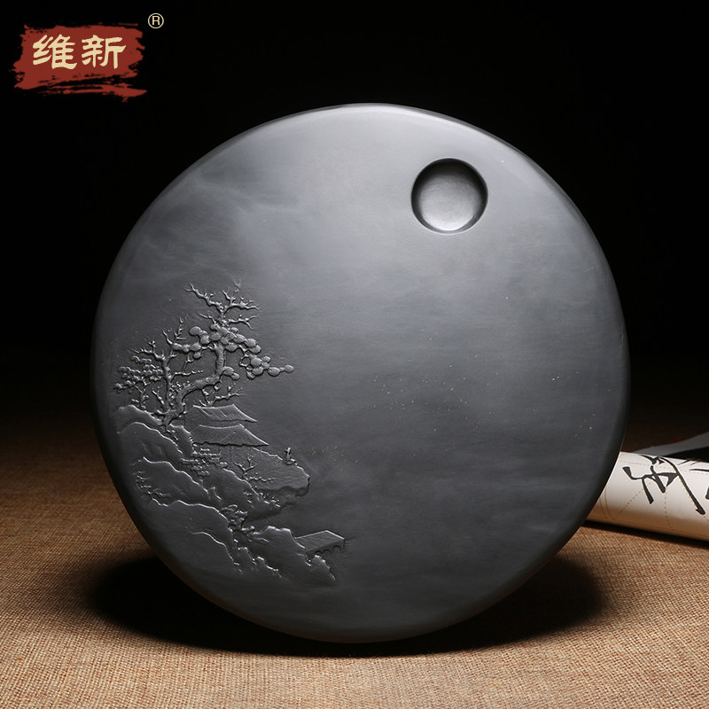 孤品大师作品手工雕刻安徽砚台名师设计雕刻砚台《静夜思》天然歙砚龙