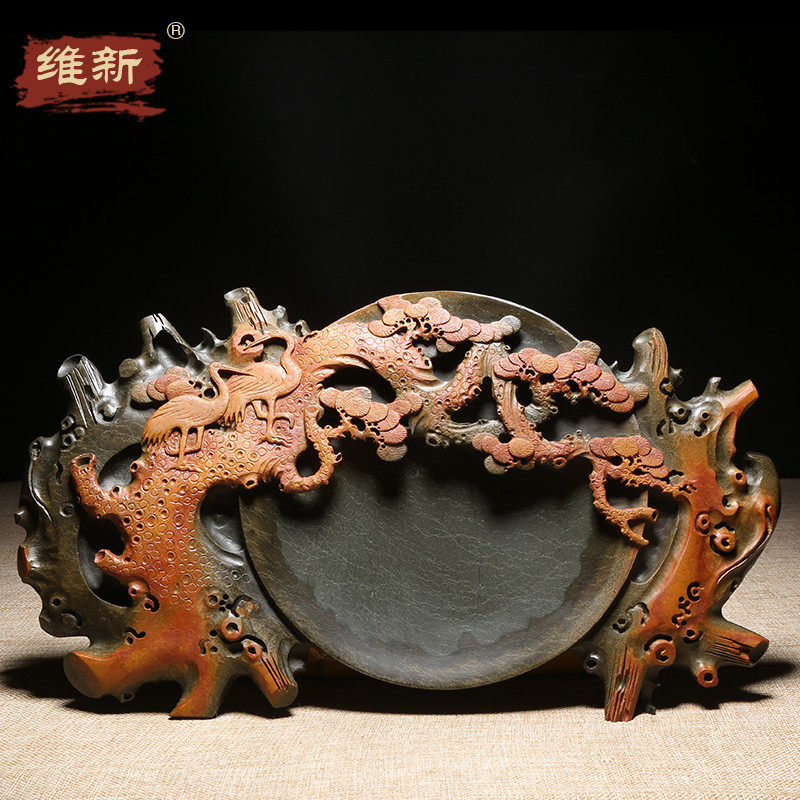 匠心非遗安徽名砚/明月松间照/歙砚原石老坑金晕砚台实用高档摆件书法国画创作砚台手工传承四大名砚之一
