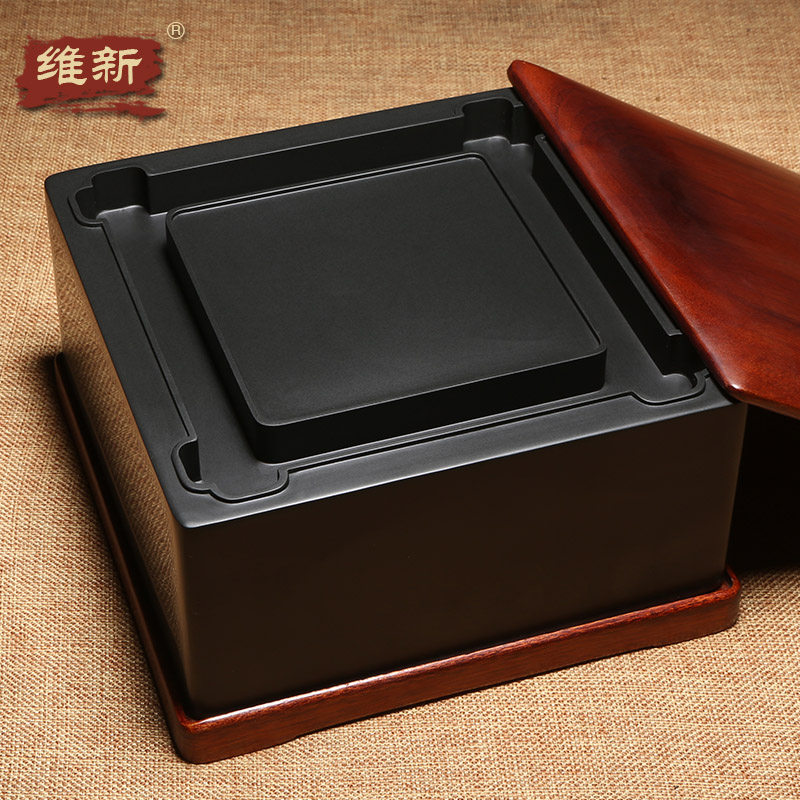 徽州歙砚非遗传承人作品《四水归堂》正方素池经典实用砚台歙砚老坑黑龙尾精品砚文房四宝储墨研墨高档砚台