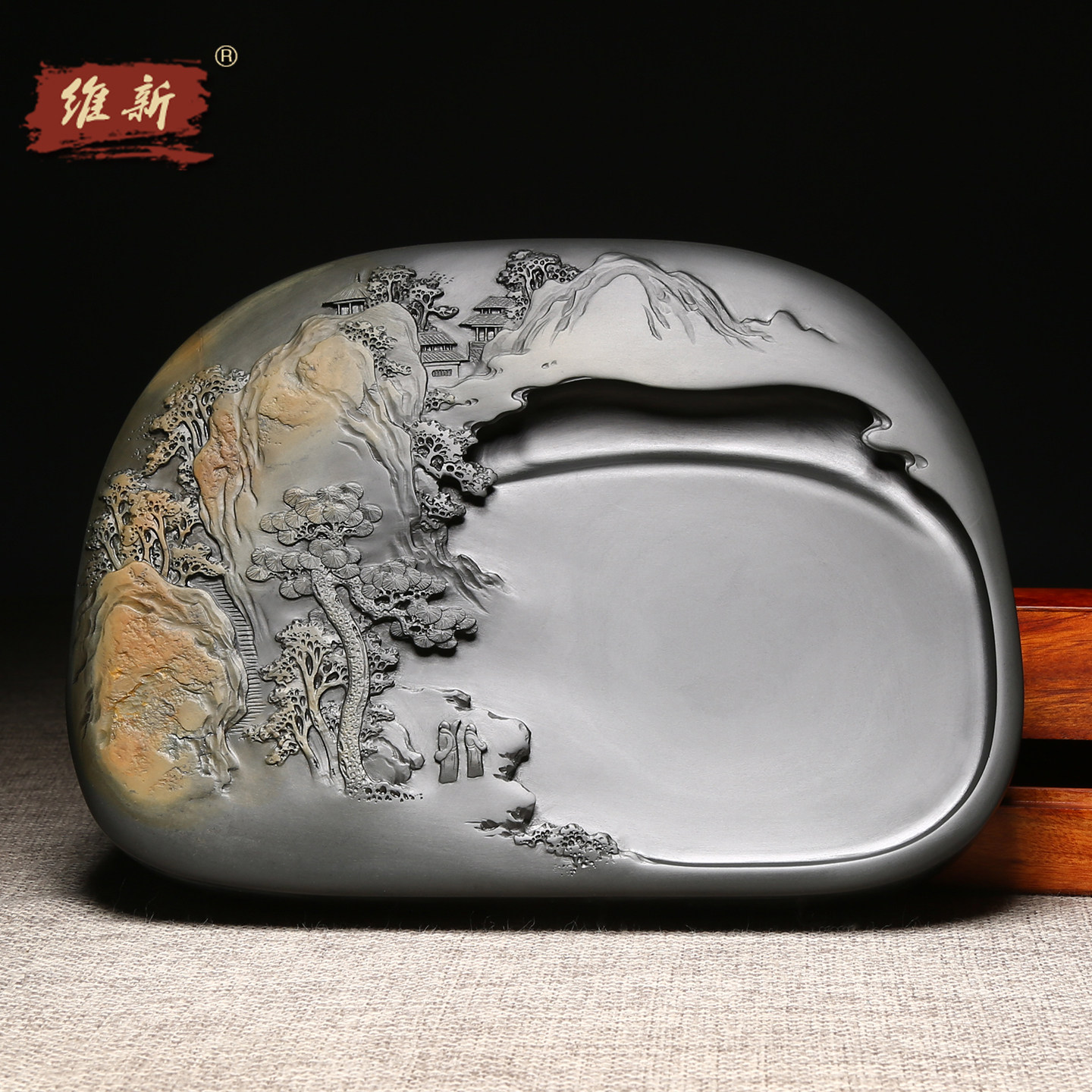 匠心非遗名砚之歙砚名师砚台《静听松风》孤品天然原石金晕籽料精手工文房高档大气摆件收藏送礼