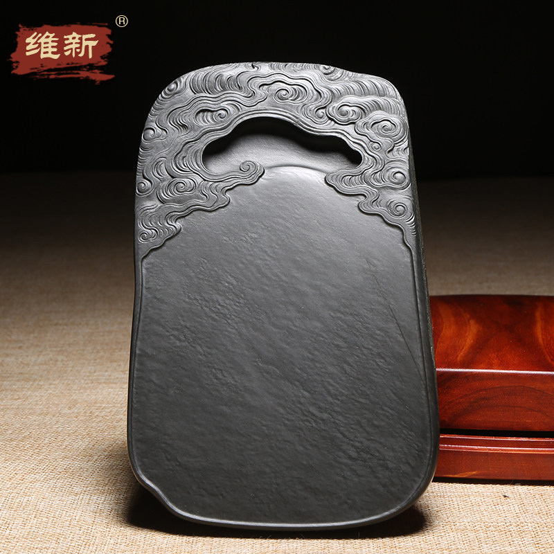 传统歙砚名师作品/祥云砚/天然原石老坑水玄坑水波纹收藏送礼佳品手工巧雕匠心孤品砚台龙尾山四大名砚之一