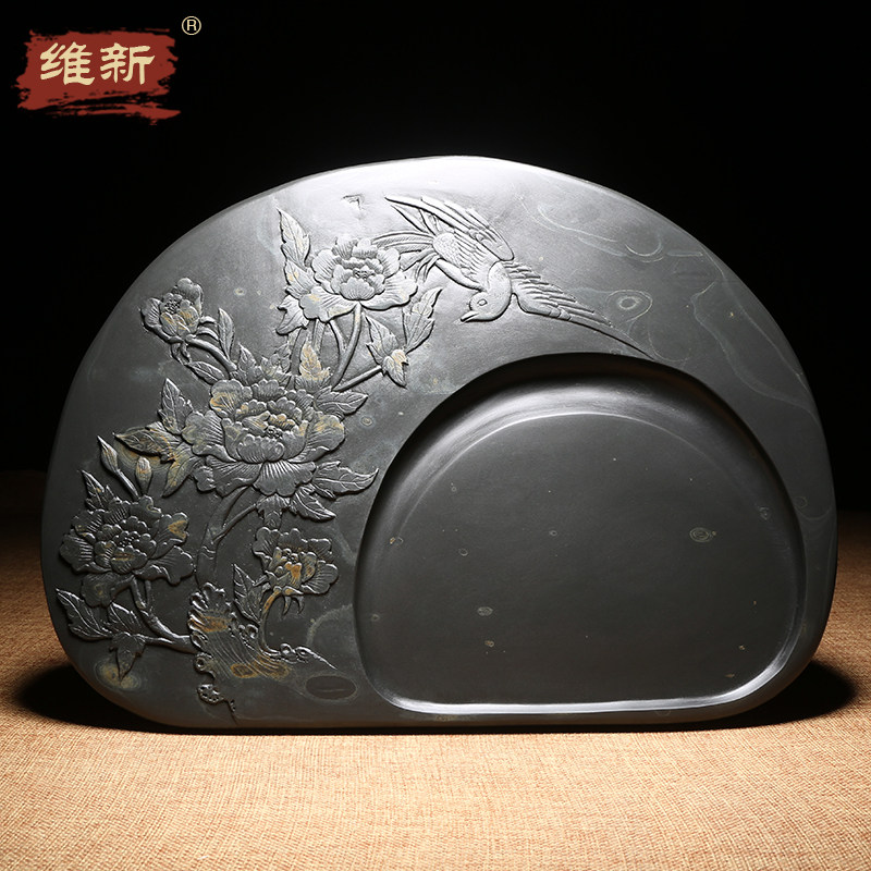 匠心名师歙砚富贵浮雕文房四宝
