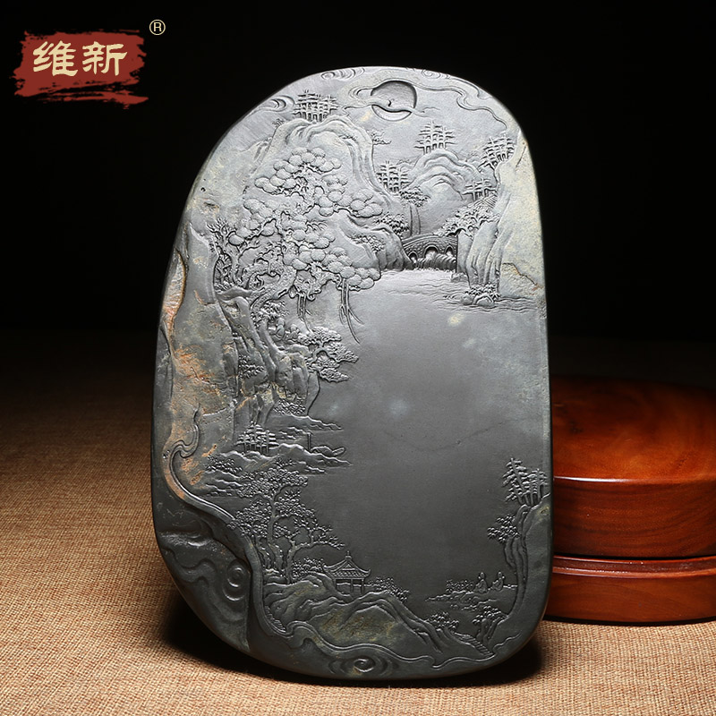 【孤品】匠心非遗传人高级工艺美术师《紫气东来》砚台作品天然老坑金晕原石龙尾山歙砚送礼佳品文房四宝木盒