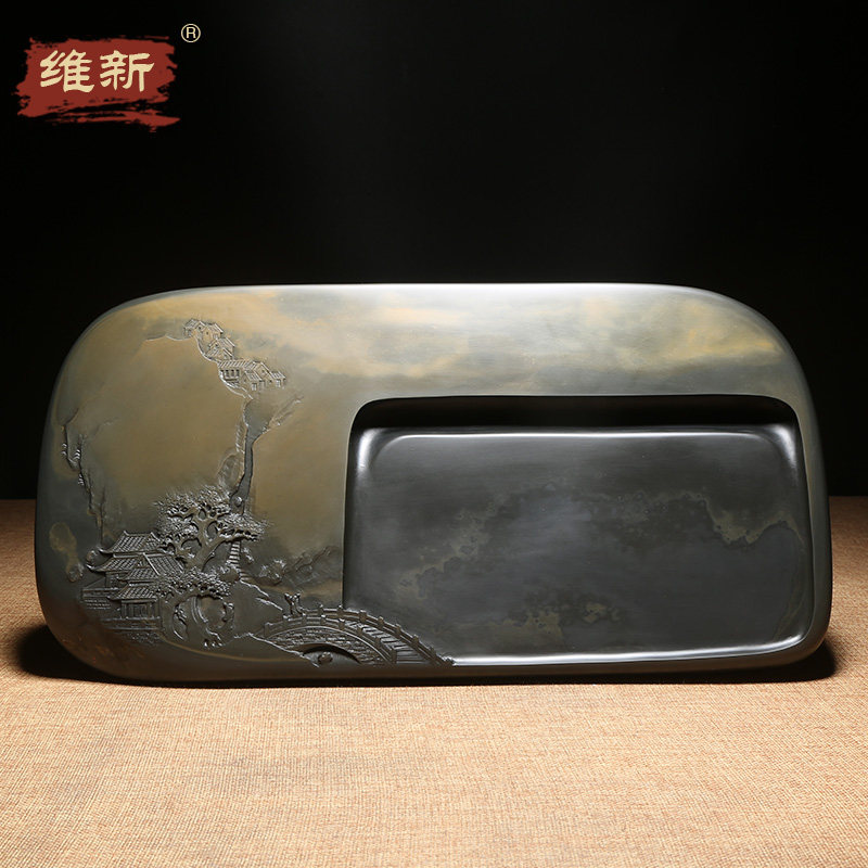 维新传统非遗歙砚名师作品《无梦徽州》老坑金晕籽料原石龙尾山高档次书房办公室摆件砚台端砚收藏送礼名砚