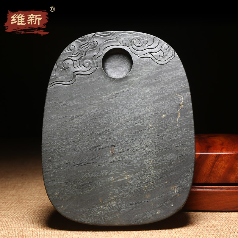 歙砚名师精品非遗手工作品《紫气东来》四大名砚之一老坑眉纹高档天然原石歙砚文房四宝研磨墨块砚台配木盒