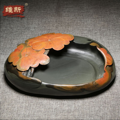 维新天然原石砚台文房四宝浮雕