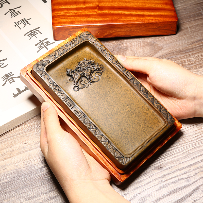 维新 非遗大师柯崇砚台《祥瑞》名师手工制老坑歙砚鱼籽 天然原石安徽高档精品文房四宝送礼墨砚木盒祝寿长辈