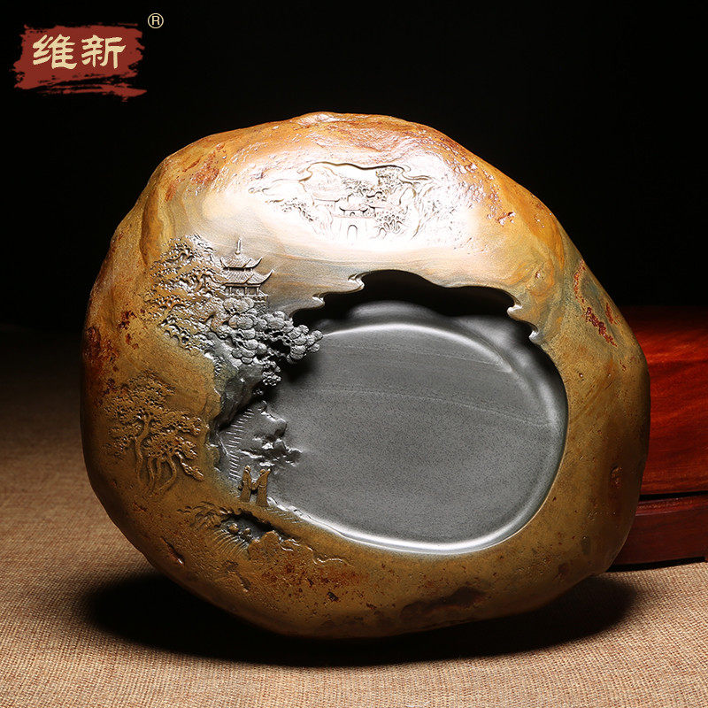 作品《天然原石砚台高档老坑歙砚