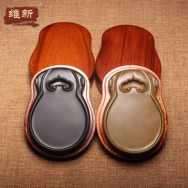 维新名师作品《如意砚》歙砚老坑蝉形砚台歙砚抄写经小楷原石籽料黑龙尾黄鱼籽收藏送礼带木盒礼盒送礼佳品