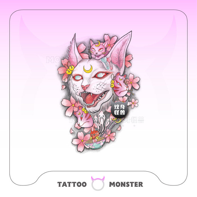 纹身怪兽大腿纹身贴猫仿真防水男持久少女暗黑系花臂性感半臂樱花