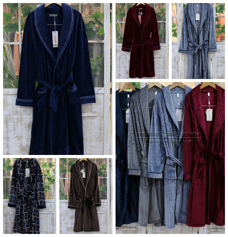 男士保暖薄绒浴袍家居服