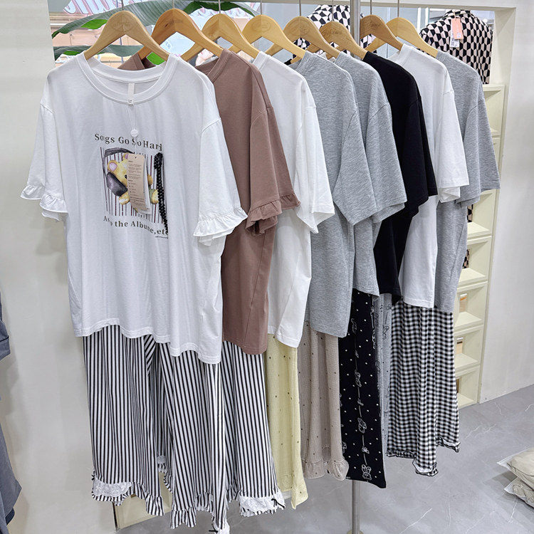 多拉美新款睡衣女春夏季莫代尔棉短袖长裤可外穿莱赛尔家居服套装