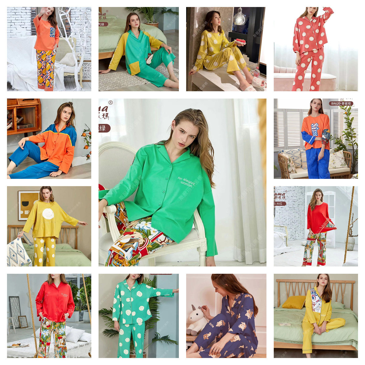 秋季抗菌宽松韩版时尚睡衣套装